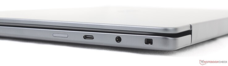 Doğru: SIM yuvası (isteğe bağlı), DisplayPort 1.4 + Power Delivery özellikli USB-C 3.2 Gen. 2 (20 Gbos), 3,5 mm kulaklık girişi, Noble kilidi