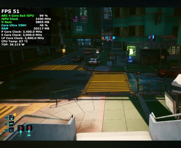 Intel Core Ultra 7 356H mini bilgisayarda 51 FPS'de çalışan Cyberpunk 2077