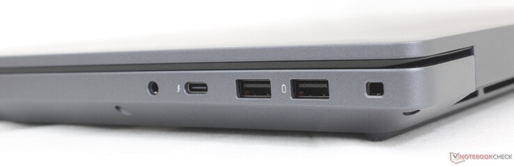 Sağ: 3,5 mm kulaklık, DisplayPort 2.1 + Güç Dağıtımı ile USB-C Thunderbolt 4 (40 Gbps), USB-A 3.2 Gen. 1, Kilit yuvası