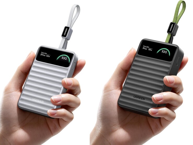 Sol: Gümüş renkli 10.000 mAh modeli. Sağ: Siyah renkli 20.000 mAh modeli.