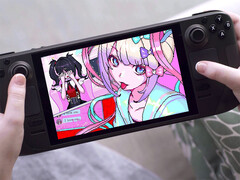 Canlı Görsel Romanlar paketinin süresi 05 Şubat'ta sona erecek. Resimde görülüyor: Ekranında Needy Streamer Overload'dan bir ekran görüntüsü bulunan Steam Deck. (Resim kaynağı: Valve)