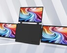 Resimde, ortadaki gövdenin yanlarında üç adet 1080p 15,6 inç ekranla çevrili Acer PD163Q-P3 taşınabilir monitör gösterilmektedir.