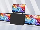Resimde, ortadaki gövdenin yanlarında üç adet 1080p 15,6 inç ekranla çevrili Acer PD163Q-P3 taşınabilir monitör gösterilmektedir. 