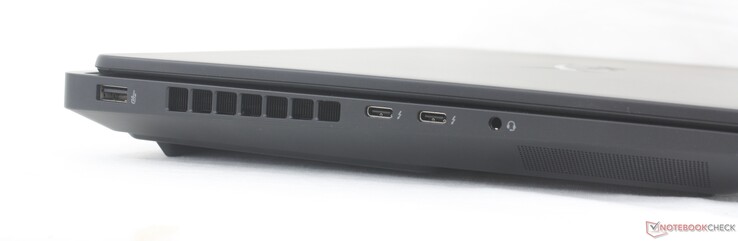 Sol: USB-A (10 Gbps), 2x USB-C Thunderbolt 4 ile DisplayPort 2.1 + Power Delivery 3.1 (40 Gbps), 3.5 mm kulaklık girişi