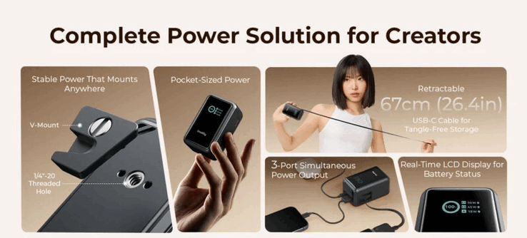 Nano 72, 20.000 mAh kapasiteye sahiptir ve her iki yönde de 100 W güç aktarımı yapabilir; bu özellik, uzun çekimler ve daha ağır ekipmanlar için tasarlanmıştır.