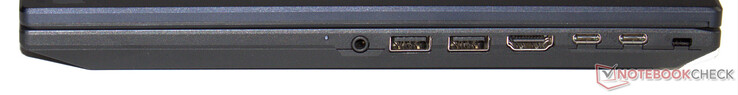 Sağ taraf: ses kombinasyonu, 2x USB 3.2 Gen 2 (USB-A), HDMI, Thunderbolt 4 (USB-C; Güç Dağıtımı, DisplayPort), USB 3.2 Gen 2 (USB-C; Güç Dağıtımı), Kensington kilidi için yuva