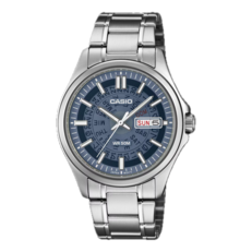 Casio MTP-E740-2A1V, lacivert yarı saydam kadranı ile öne çıkıyor.