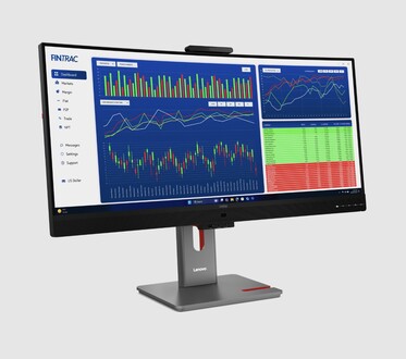 Lenovo P34WD IPS ultra geniş monitörün ön yüzü.