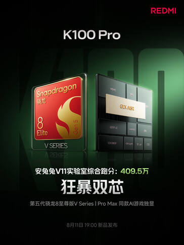 Redmi K100 Pro, Snapdragon 8 Elite Gen 5 V Serisi yonga setine sahiptir.