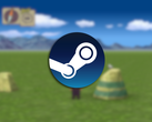 Steam logosunun üstüne bindirilmiş bir oyun içi ekran görüntüsü.