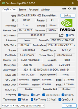 GPU-Z Nvidia RTX Pro 3000 Blackwell