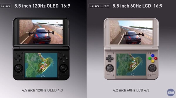 Retroid Pocket Duo, 120 Hz OLED ekranlara sahip olacak; Pocket Duo Lite ise 60 Hz LCD panellere sahip olacak.
