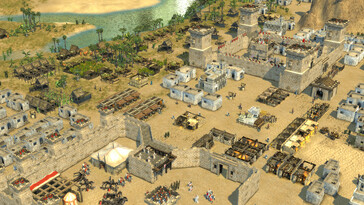 Stronghold Crusader 2'de bir şehri gösteren bir görüntü.