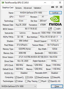 GPU-Z Nvidia GeForce GTX 1650