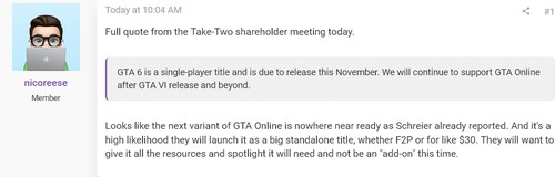 Take-Two hissedarlar toplantısından GTA Online ile ilgili alıntı