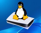 PS5 konsolunun üzerinde gösterilen Tux Linux logosu
