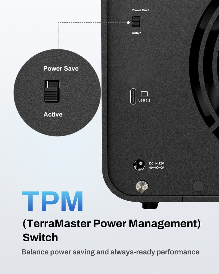 Resim, TerraMaster D8 Hybrid 2 DAS'ın özel güç tasarrufu özelliğini göstermektedir.