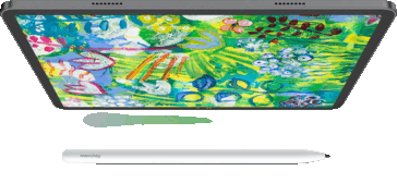 Altında beyaz bir ekran kalemi bulunan, renkli bir sanat eseri gösteren Blackview Zeno 6 tablet