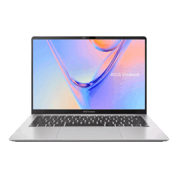 Asus Vivobook S14, ekranı açık halde önden gösteriliyor