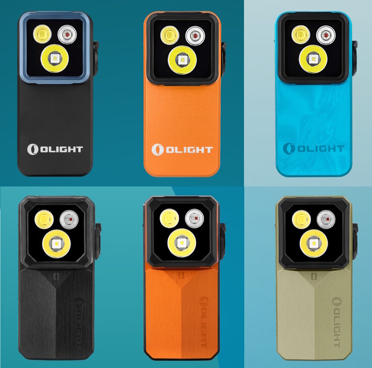 Olight Oclip 2 Pro (üstte) siyah, turuncu veya gelgit mavisi renk seçenekleriyle sunulurken, Oclip 2 Ultra (altta) oniks siyahı, kehribar turuncusu veya zeytin yeşili renk seçenekleriyle sunulur.