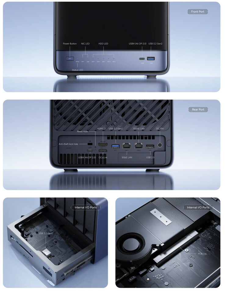 N5 Air AI NAS'ın bağlantı portları (Resim kaynağı: Minisforum)