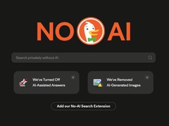 DuckDuckGo'nun 'Yapay zeka yok' işareti arama motoru tarafından belirgin bir şekilde gösteriliyor