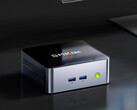 NucBox M3 Pro 329,99 dolardan başlıyor. Resimde: mini bilgisayarın ön yüzünü gösteren bir tanıtım resmi.