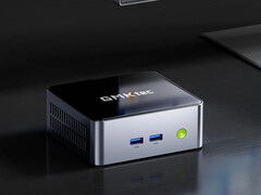 NucBox M3 Pro 329,99 dolardan başlıyor. Resimde: mini bilgisayarın ön yüzünü gösteren bir tanıtım resmi.
