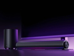 Xiaomi Masaüstü Hoparlör Pro Setinin RGB aydınlatmalı bir görüntüsü.