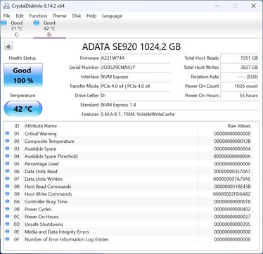ADATA SE920 PCIe 4.0 x4 ile çalışır