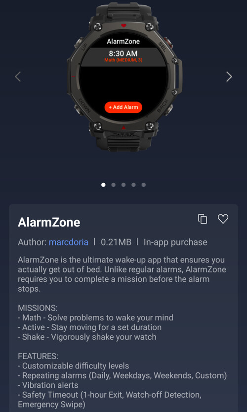 Amazfit akıllı saatler için AlarmZone Mini Uygulaması