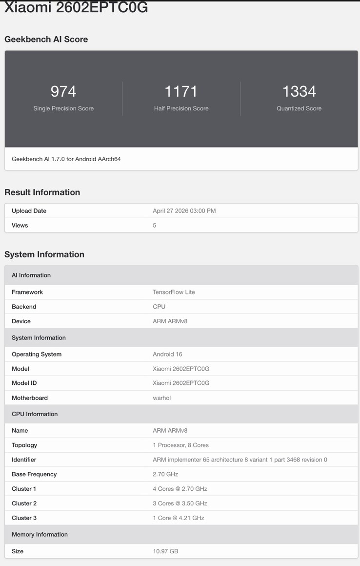 Geekbench listelemesi Xiaomi 17T Pro'nun yonga seti ayrıntılarını ortaya koyuyor.