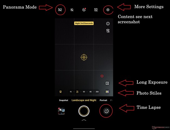 Manzara ve Gece modları, ne yazık ki oldukça rastgele dağıtılmış çeşitli farklı özellikler içeriyor.