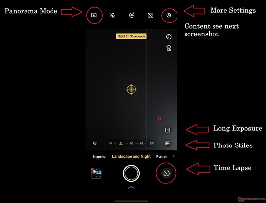 Manzara ve Gece modları, ne yazık ki oldukça rastgele dağıtılmış çeşitli farklı özellikler içeriyor.