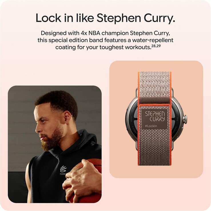 Bu kordon, Stephen Curry ve #LockIn markasını içerir ve standart 41 mm ile 45 mm modellerde sunulmamaktadır.