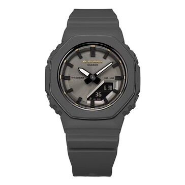 Casio G-Shock GMA-P2126W-8A'nın tamamen gri kadran ve kordonu sergileyen önden görünümü.