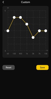 Uygulama üç EQ ön ayarına ve bir özel 7 bantlı EQ'ya sahiptir. (Resim kaynağı: Notebookcheck)
