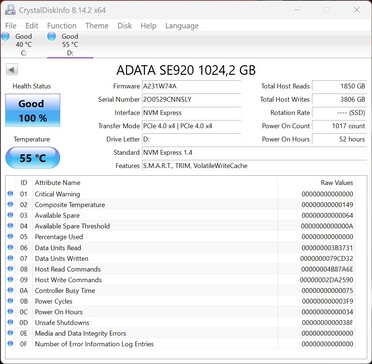 ADATA SE920 PCIe 4.0 x4 ile çalışır