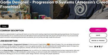 Oyun Tasarımcısı için Ubisoft iş ilanı açıklaması gösterilmektedir