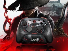 GameSir G7 Pro 8K PC Phantom Blade Zero sürümündeki koyu kırmızı iplikler karanlıkta parlıyor.