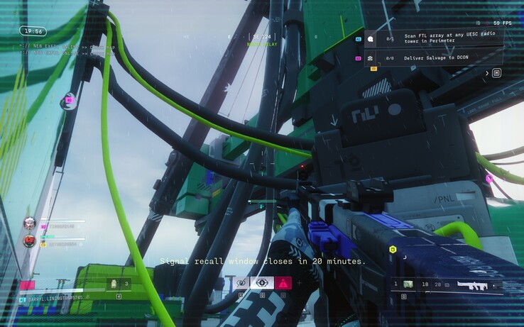 Yüksek bir röle yapısı ve parlak endüstriyel kablolar, Marathon'un hedef odaklı koşularından birini çerçeveliyor ve geri çağırma penceresi göreve zaman baskısı katıyor.