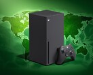 Dünya haritasıyla gösterilen Xbox Series X konsolu