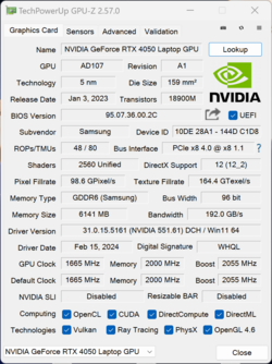 GPU-Z GeForce RTX 4050 dizüstü bilgisayar