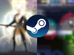 Steam logosu, hem Beat Survival hem de Celestial Bond'dan iki bulanık ekran görüntüsünün üzerine yerleştirilmiştir.