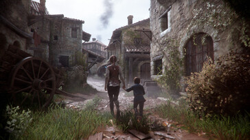 A Plague Tale: Innocence oyununda Amicia ve Hugo'yu gösteren bir resim.