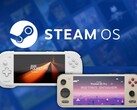 Arka planda Steam OS logosu varken görüntülenen Konkr Pocket Fit G3 ve Ayaneo Pocket S2 Pro