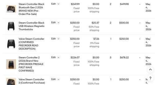 EBay'deki Steam Controller fiyatları gösterilmektedir