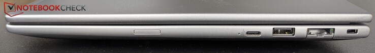 Sağ tarafta: İsteğe bağlı SIM yuvası, USB-C (20 Gb/s), USB-A (5 Gb/s), LAN (1 Gb/s), Kensington