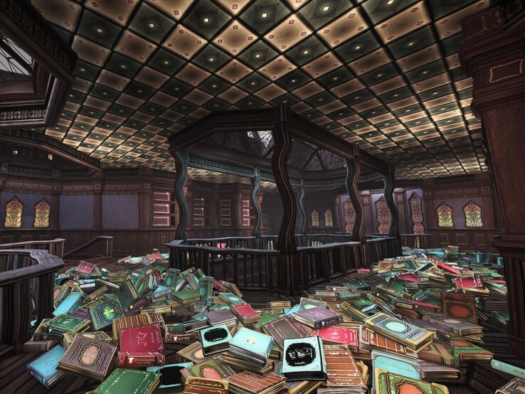 Her kitabın tek tek yerine konması gerekiyorsa büyülü ara sokağı toparlamak epey zaman alabilir. (Görsel: Cluttermancer: Tidy Up the Nightmare Alley'den bir ekran görüntüsü.)