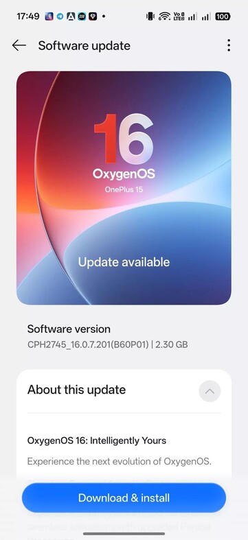 OnePlus 15'te OxygenOS 16.0.7.201 OTA